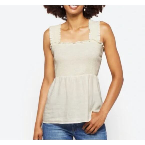 NWT MARKET & SPRUCE Celia Sleeveless Smocked Linen Top Cream Small - Picture 1 of 6